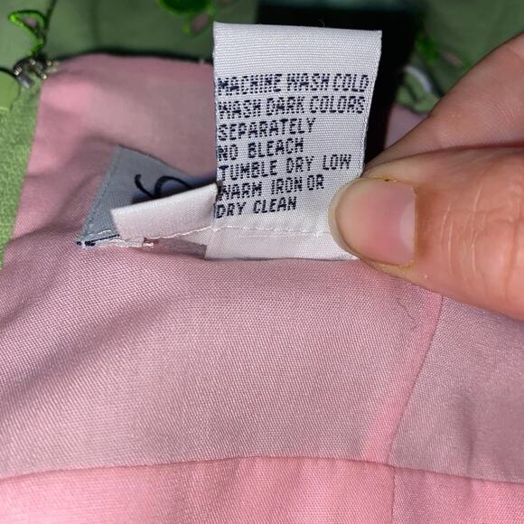 LILLY PULITZER Green Pink Vintage 1990s Eyelet Bow Back Dress - Picture 4 of 8
